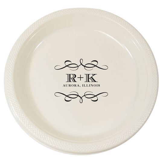 Courtyard Scroll with Initials Plastic Plates